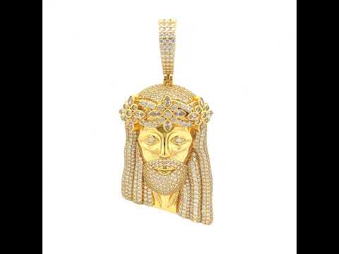 925 Sterling Silver Yellow-tone Mens Round Marquise Cubic-Zirconia Jesus Religious Charm Pendant