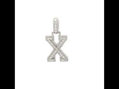 925 Sterling Silver Unisex Round Baguette Cubic Zirconia Initial Letter X Charm Pendant