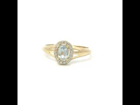 10K Yellow Gold Womens Round Oval White Aquamarine Cubic-Zirconia Oval Birthstone Ring