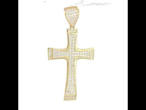 10K Yellow Gold Mens Cubic-Zirconia Cross Religious Charm Pendant
