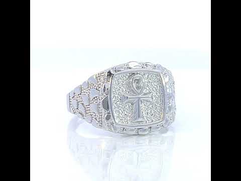 925 Sterling Silver Mens Nugget Egyptian Ankh Cross Religious Ring Size 11