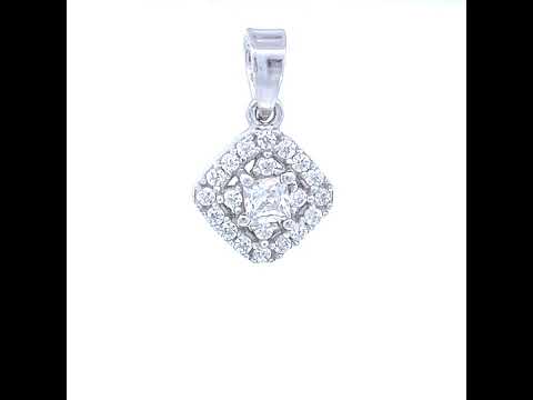 925 Sterling Silver Womens Princess-Cut Round Cubic-Zirconia Square Fashion Charm Pendant