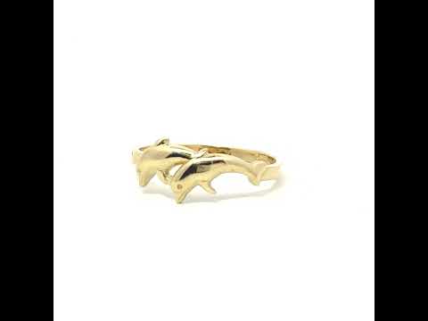 10K Yellow Gold Womens Jumping Dolphins Ocean Life Ring