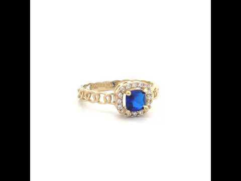 10K Yellow Gold Womens Round Cushion-cut White Blue Cubic-Zirconia Fashion Ring