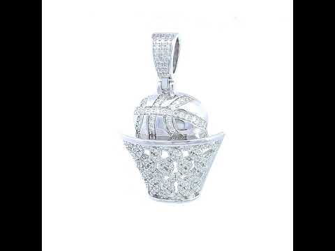 925 Sterling Silver Mens 1.01ct Moissanite Basket Ball Sports Charm Pendant