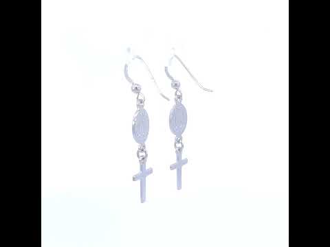 925 Sterling Silver Womens Miraculous Medal Cross Religious Danglers Earrings