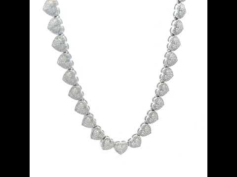 925 Sterling Silver 9.95ct Moissanite Heart Tennis Necklace 8mm Size 18 Inches