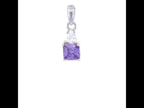 925 Sterling Silver Womens Purple White Pear Princess-cut Cubic-Zirconia Fashion Charm Pendant