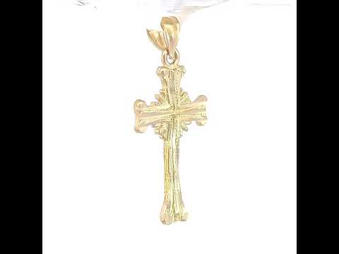 10K Yellow Gold Unisex Diamond-Cut Textured Cross Religious Charm Pendant