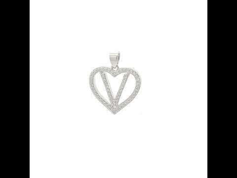 925 Sterling Silver Womens Cubic Zirconia Initial Letter V Heart Charm Pendant
