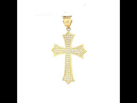 10K Yellow Gold Mens Cubic-Zirconia Religious Fleur De Lis Cross Charm Pendant