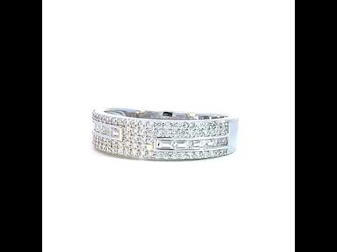 925 Sterling Silver Mens Baguette Round Cubic-Zirconia Fashion Wedding Band Ring Size 10
