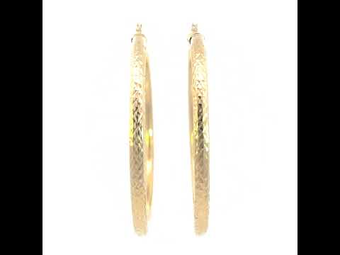 10K Yellow Gold Womens Round Tube Diamond-cut Patterned Fancy Hoop Earrings 4mm-63