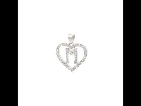 925 Sterling Silver Womens Cubic Zirconia Initial Letter M Heart Charm Pendant