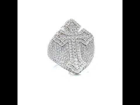 925 Sterling Silver Mens Cubic-Zirconia Cross Religious Ring Size 11
