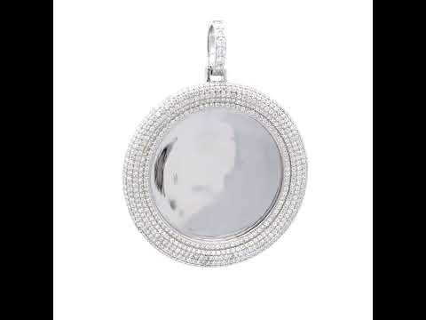 925 Sterling Silver Unisex Round 5.46ct Moissanite Memory Picture Frame Charm Pendant