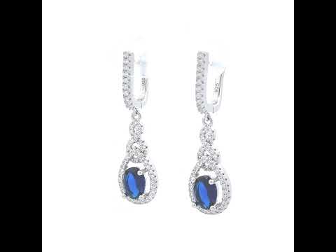 925 Sterling Silver Womens Royal Blue Cubic Zirconia Tear Drop Dangle Earrings