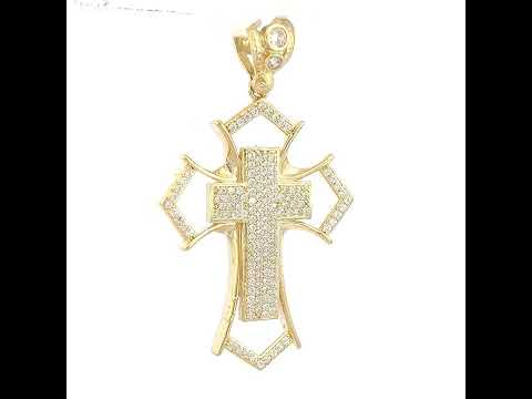 10K Yellow Gold Mens Cubic Zirconia Passion Cross Religious Charm Pendant