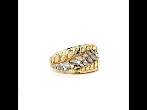 10K Two-tone Gold Womens Leaf Pattern Fashion Ring