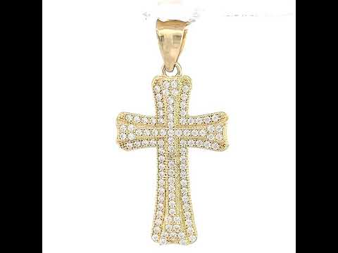10K Yellow Gold Mens Cubic Zirconia Cross Religious Charm Pendant