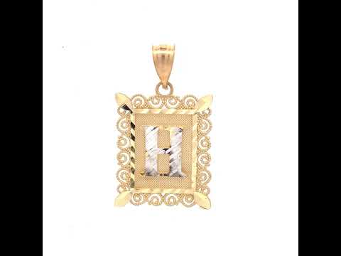 10K Two-Tone Gold Unisex Diamond-Cut Initial H Charm Pendant