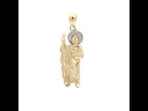 10K Two-Tone Gold Diamond-Cut Unisex Saint Jude Religious Charm Pendant