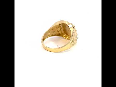 10K Two-tone Gold Mens Textured Masonic Symbol Religious Ring