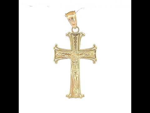 10K Yellow Gold Textured Unisex Cross Crucifix Religious Charm Pendant