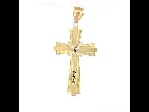 10K Yellow Gold Diamond-Cut Unisex Cross Religious Charm Pendant