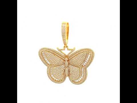 925 Sterling Silver Yellow-tone Womens Round Baguette Cubic-Zirconia Butterfly Fashion Pendant