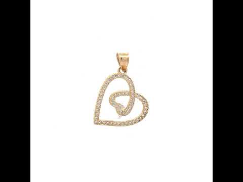10K Two-Tone Gold Womens Cubic Zirconia Cubic-Zirconia Double Hearts Love Charm Pendant