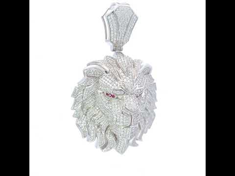 925 Sterling Silver Mens Purple White 11.9ct Moissanite Leo/Lion Head Zodiac Sign/Wildlife Pendant