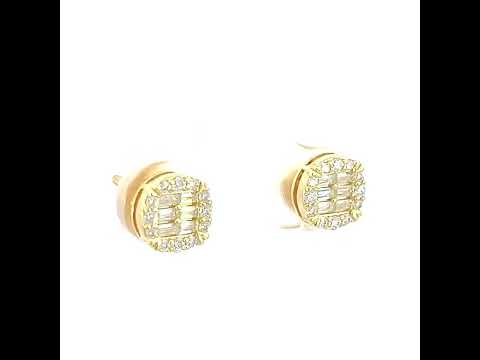 925 Sterling Silver Yellow-tone Womens 0.20ct Round 0.34ct Baguette Moissanite Fashion Stud Earrings