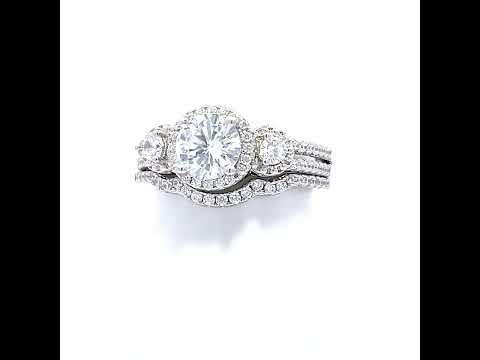 925 Sterling Silver Womens Cubic-Zirconia Round Head Fashion Duo Ring Set Size 10