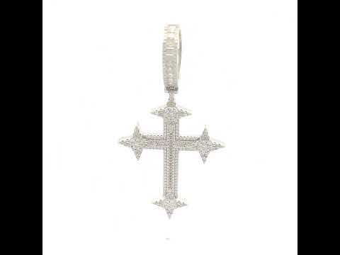 925 Sterling Silver Mens Baguette Round Moissanite Cross Religious Pendant