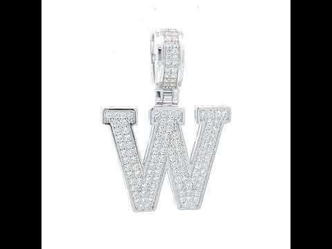 925 Sterling Silver Unisex Cubic-Zirconia Initial Letter W Charm Pendant