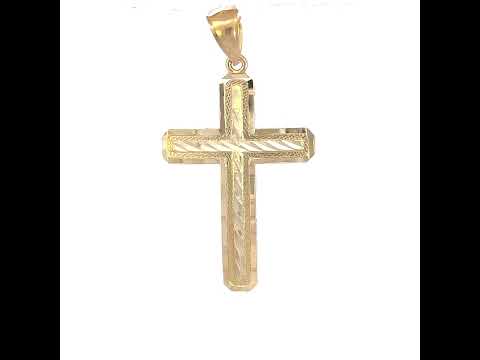 10K Yellow Gold Diamond-Cut Mens Cross Religious Charm Pendant