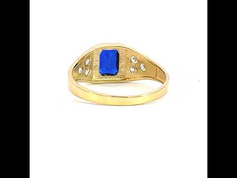 10K Yellow Gold Womens Blue White Emerald Round Cubic-Zirconia Fashion Ring