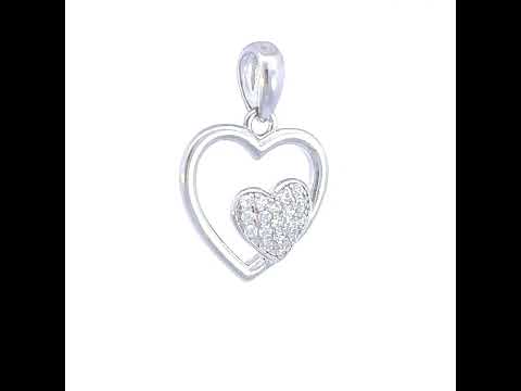 925 Sterling Silver Womens Cubic-Zirconia Heart In Heart Charm Pendant