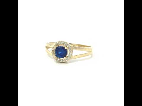 10K Yellow Gold Womens White Blue Cubic-Zirconia Fashion Birthstone Ring