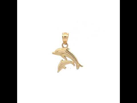 10K Yellow Gold Diamond-Cut Womens Dolphins Animal Charm Pendant