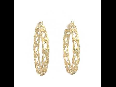 10K Yellow Gold Womens Cubic-Zirconia Vintage Fashion Hoop Earrings
