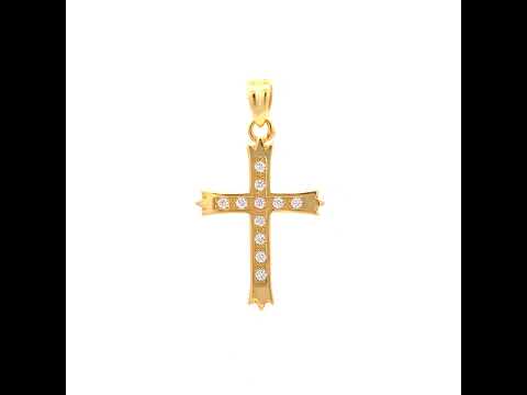 925 Sterling Silver Yellow-tone Unisex Round Cubic-Zirconia Cross Religious Charm Pendant