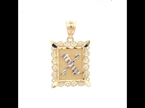 10K Two-Tone Gold Unisex Diamond-Cut Initial X Charm Pendant