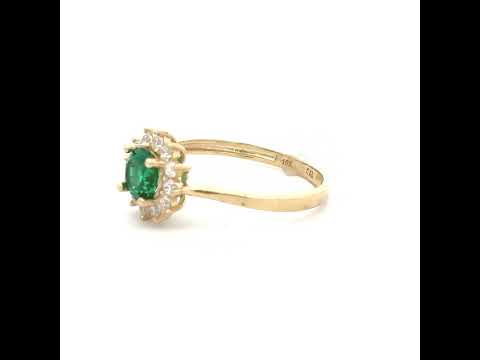10K Yellow Gold Womens White Green Cubic-Zirconia Fashion Ring
