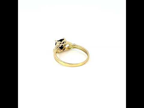 10K Yellow Gold Baby Black Heart Cubic-Zirconia Claddagh Good Luck Ring