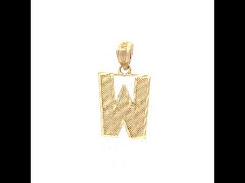 10K Yellow Gold Unisex Textured Initial Letter W Charm Pendant