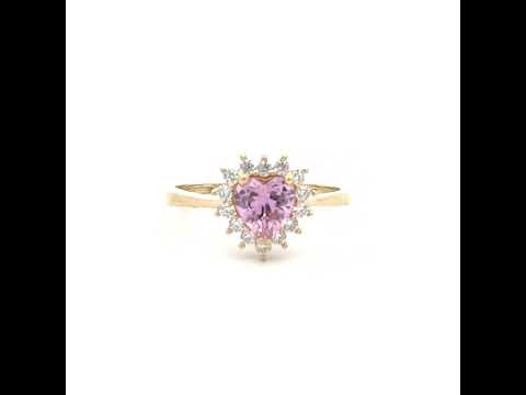 10K Yellow Gold Womens Round Heart White Pink Cubic-Zirconia Fashion Ring