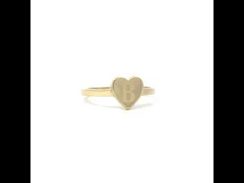 10K Yellow Gold Womens Heart Initial Alphabet B Ring