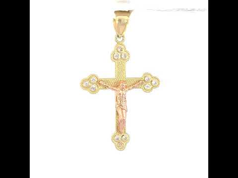 10K Gold Two-Tone Cubic-Zirconia Mens Cross Crucifix Religious Charm Pendant